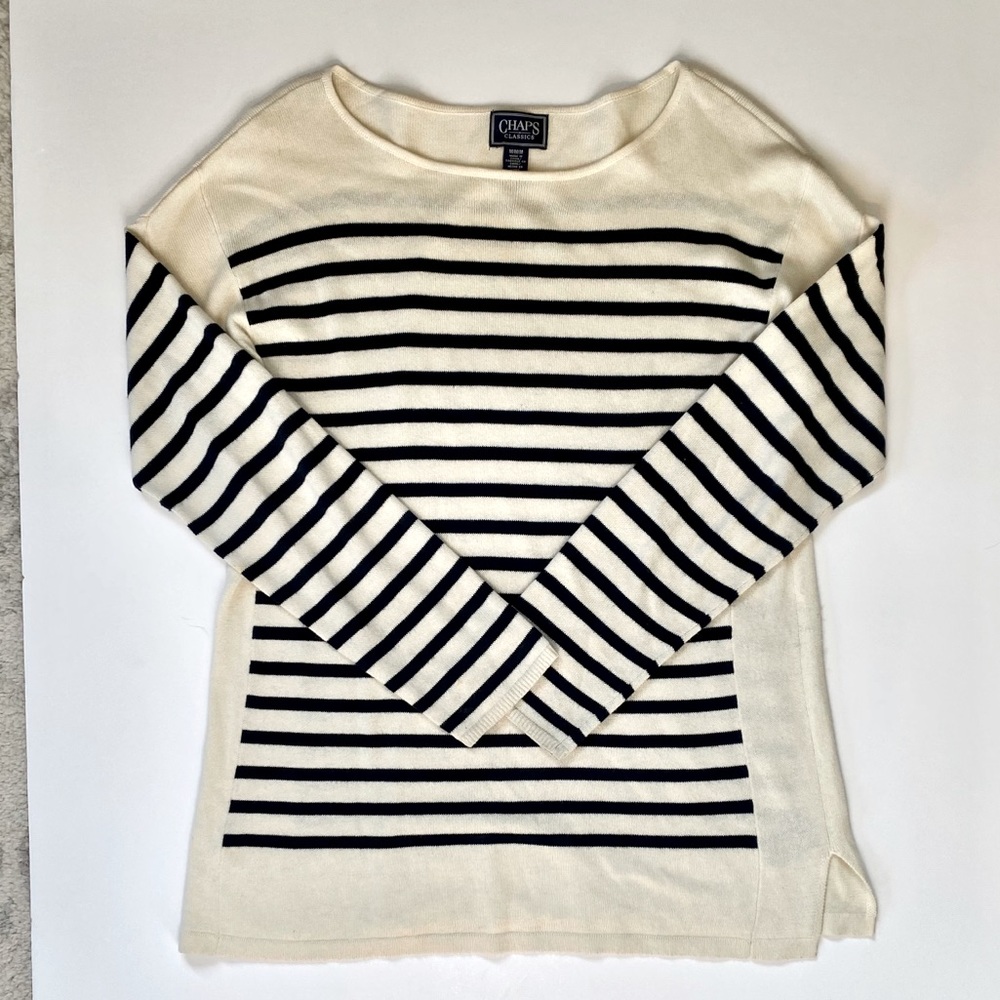 Chaps Classics Navy Cream Striped Sweater